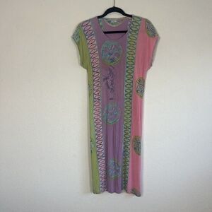 Vintage Y2K 90s Pastel Floral Patchwork Prairie Midi Dress Colorful Small